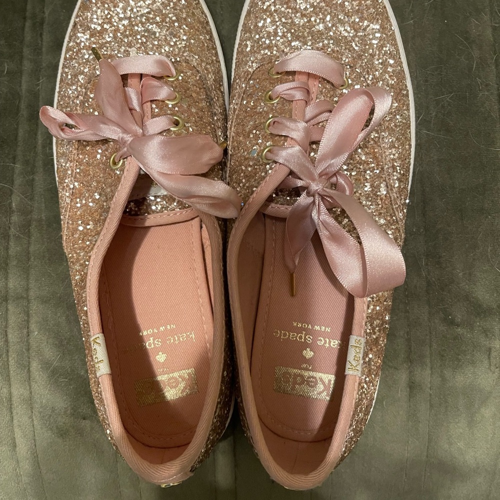 kate spade Glitter Ribbon Lace-Up Sneakers - Pink Gold
